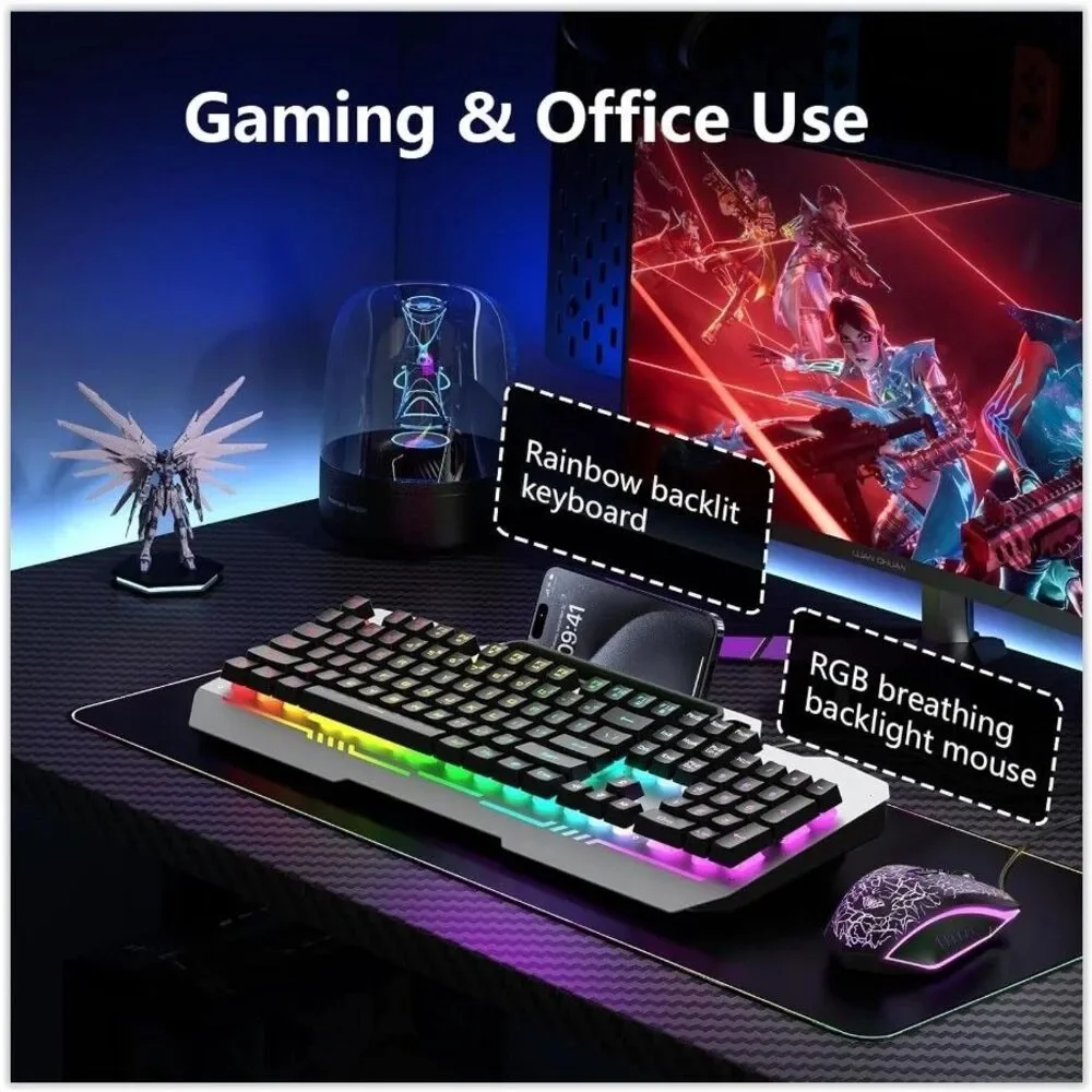 AULA Keyboard T102- 104 Key RGB Gaming Keyboard and Mouse Combo Wired No Box NEW